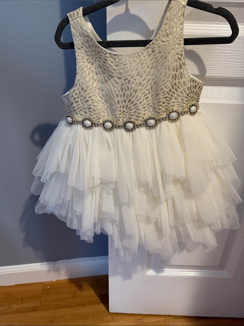 American Princess Ivory and Gold Embellished Tulle Party Dress